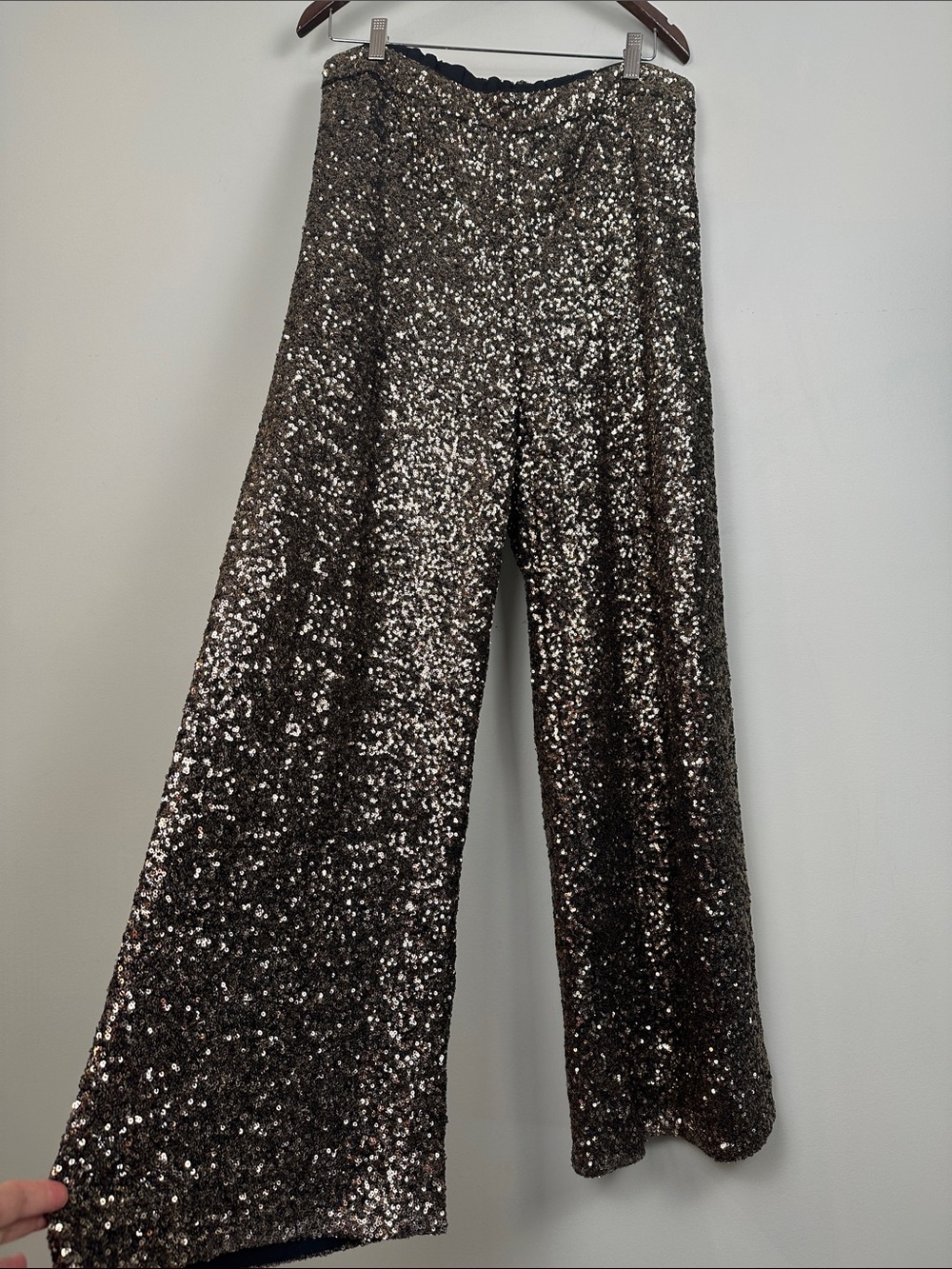 168. Gold sequin wide leg pants banana republic